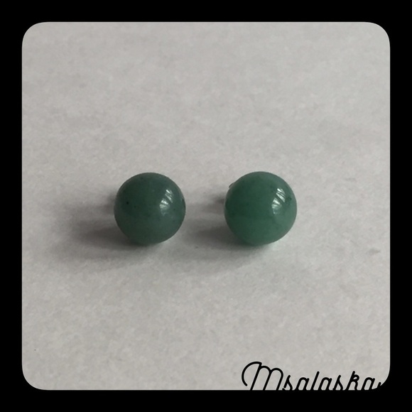 Green Adventurine Gemstone Ball Stud Earrings - Picture 4 of 4